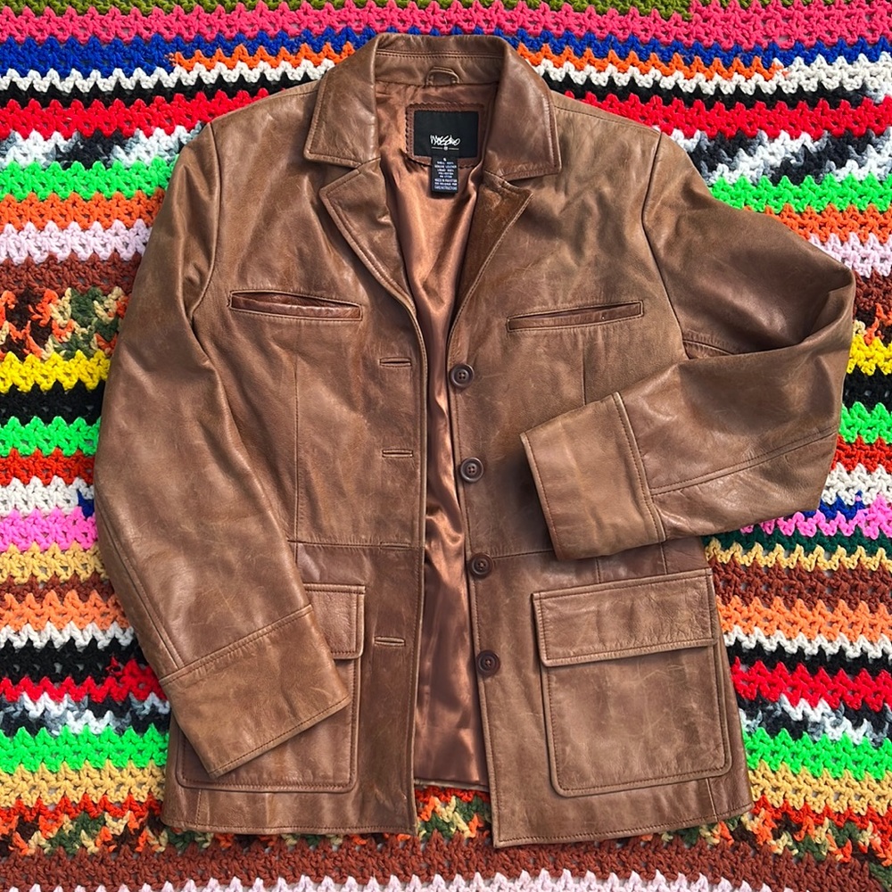 Vintage Mossimo Leather Jacket Brown Blazer